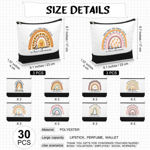 Sieral 30 Pcs Rainbow Canvas Makeup Bags Bulk Employee Appreciation Gifts Inspirational Cosmetic Bags Thank You Gifts for Vet Tech Emergency Nurse Teacher Coworker Office Must Haves(Cute)