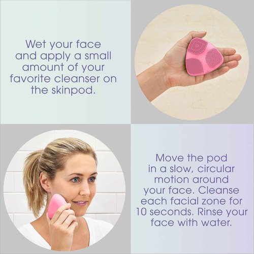 True Glow by Conair Skinpod Silicone Facial Cleansing Brush with 3 Brush Zones, Battery Operated