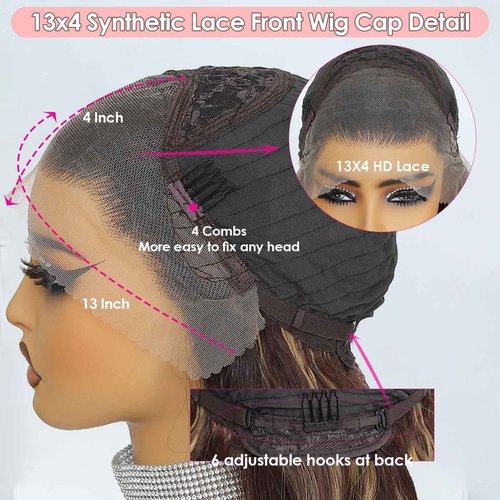 Ruiieea Highlight Synthetic Lace Front Wig 13x4 Lace Front Wig Honey Blonde Glueless Synthetic Body wave Lace Frontal Wig for Women 26 Inch