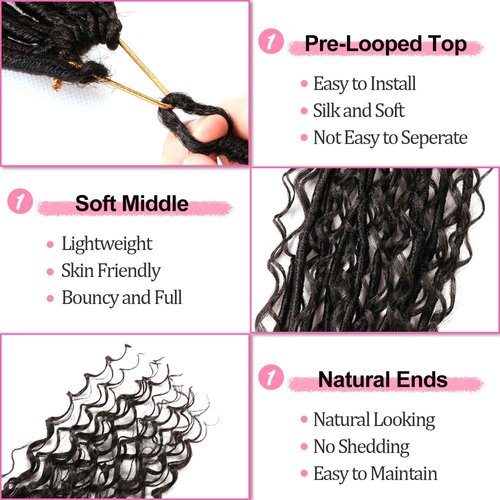 Soft Boho Locs Crochet Hair for Black Women-30 Inch 8 Packs Goddess Faux Locs Crochet Human Hair Feeling Pre Looped with Curly Ends(1B, 30 Inch(Pack of 8))