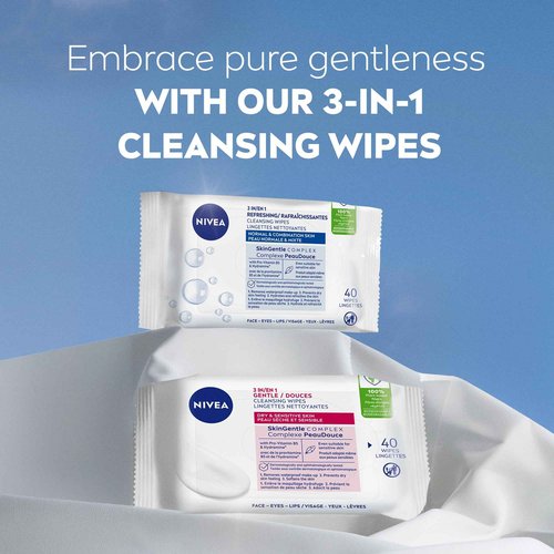 NIVEA 3-in-1 Refreshing Face Cleansing Wipes (40 Count), Normal/Combination Skin, Biodegradable, Plant-Based Fibres, Makeup Remover, Dermatologically Tested