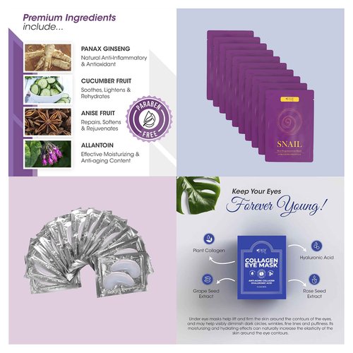 Beauty Bundle 10 Sheet Korean Face Masks and 15 Pairs of Silver Under Eye Patches Perfect for Mom's Skincare Routine, Deep Moisturizing Facemask and Undereye Patches, Luxurious Present for Mothers