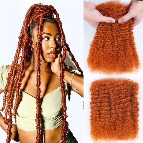 Unipearl Afro Kinkys Bulk Human Hair 16 Inch 50g/Pack Ginger-100% Real Curly Human Hair for Afro Twist Hair, Braiding Hair, Repair Locs, Dreadlock Extensions
