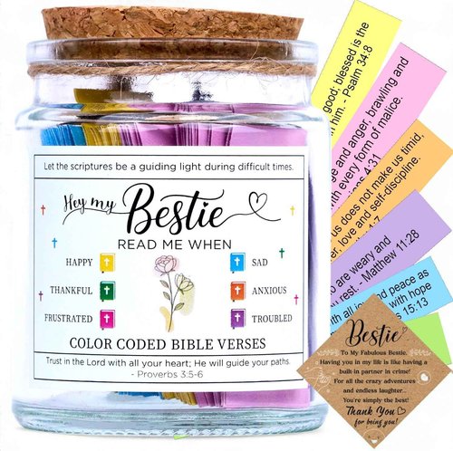 Bible Verse Jar for Best Friend – 92 Scriptures for Encouragement & Love | Christian Friendship Gift for Women | Faith-Based Affirmation Jar | Thoughtful Birthday or Christmas Gift for Her or Bestie