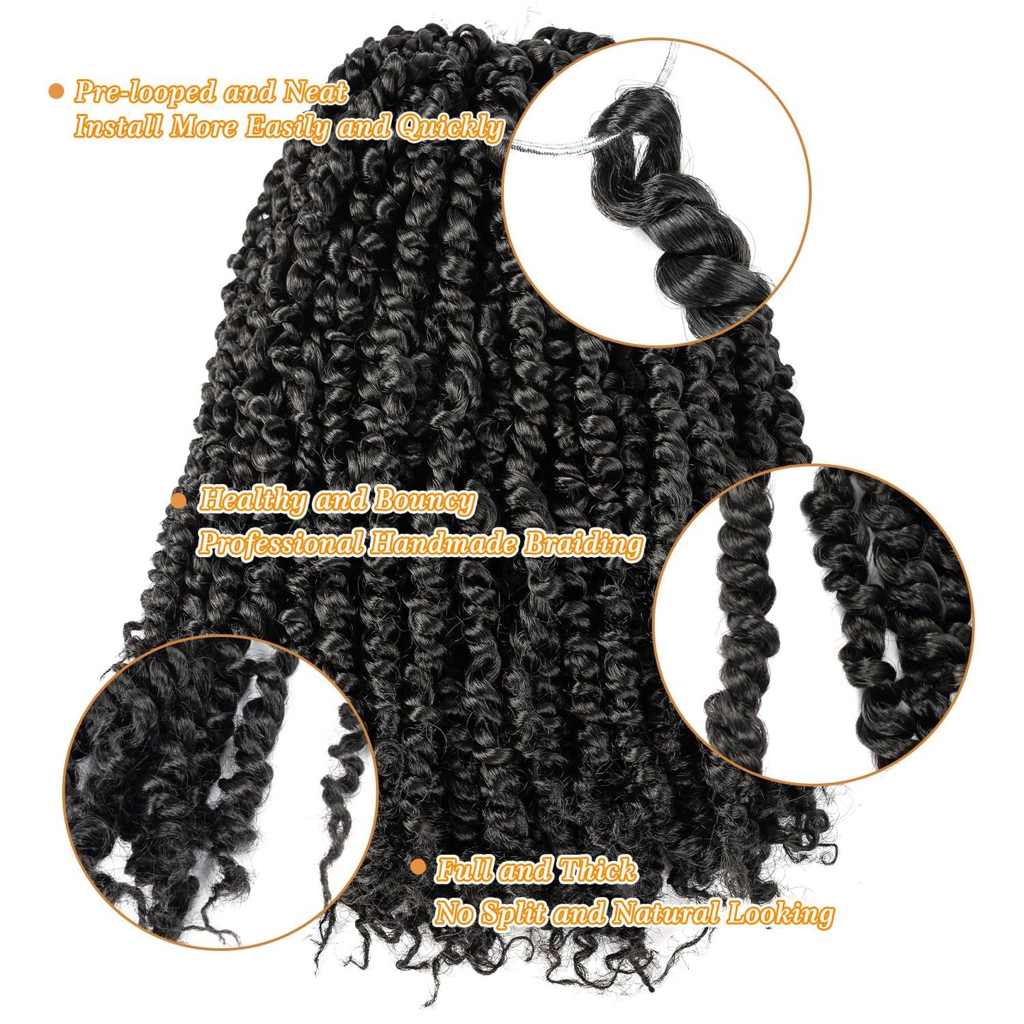 Crochet Hair Pre Looped 12 Inch 8 Packs Pre Twisted Passion Twist Crochet Hair For Black Women, Short Passion Twist Braiding Hair Synthetic Curly Crochet Hair Extensions (12 Inch, 1B/Blue#)