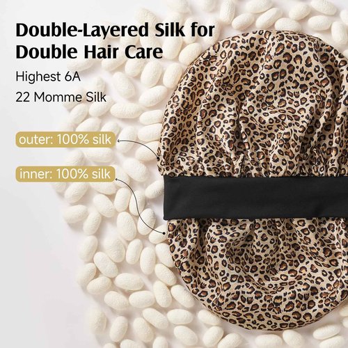 1 Pc Purple Silk Bonnet for Sleeping Women + 1 Pc Leopard Silk Bonnet for Sleeping Women