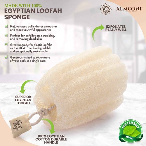 Premium Natural Egyptian Shower Loofah Sponge and Facial Loofahs, Large Exfoliating Shower Loofa Body Scrubbers Buff Away Dead Skin for Smoother, More Radiant Appearance (3 lufa Pack)
