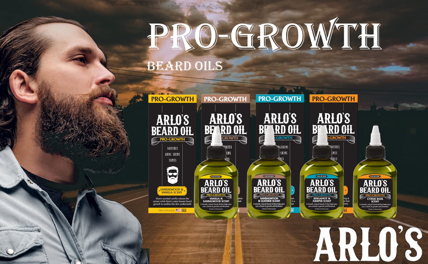 Arlo's Pro Growth Beard Oil - Vanilla Sandalwood 2.5 oz. - Promotes Beard Hair Growth