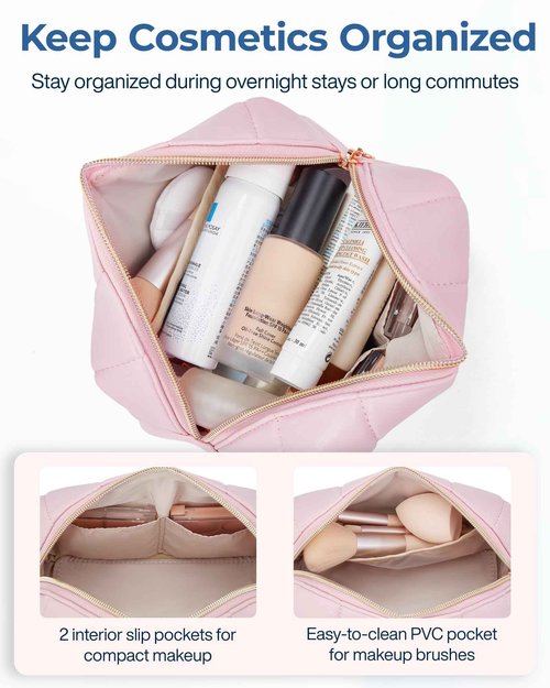 BAGSMART Small Makeup Bag PU Leather Travel Makeup Bag Organizer Makeup Pouch, Portable Cosmetic Bags for Women, Cute Make Up Bag for Travel Size Toiletries Accessories Brushes (Purple)