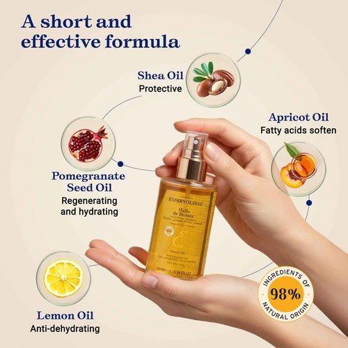 Embryolisse Beauty Oil, Hydrates, Protects and Beautifies Face, Body and Hair. Lightweight, Non Greasy Body Oil for All Skin Types, 3.38 Fl Oz