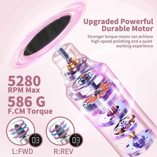Electric Foot Callus Remover, 2 in 1 Rechargeable Foot File & Nail Drill, 15 Adjustable Speed Manicure Pedicure Kit Foot Scrubber with 25 Pcs Sandpaper Discs Pedicure Tool for Dead Skin (White+Pouch)