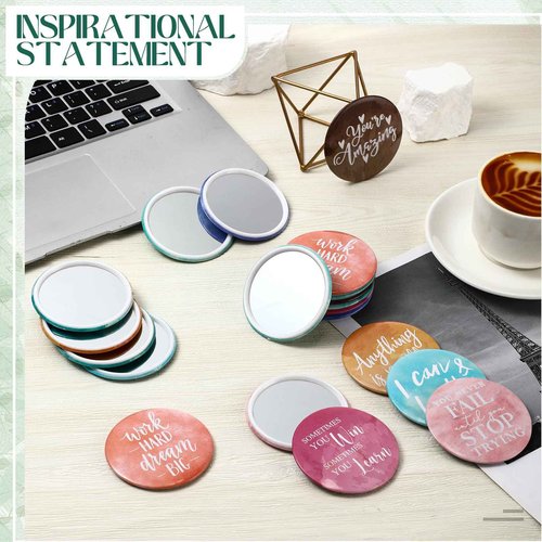Kigley 30 Pcs Operation Christmas Bulk Gifts Inspirational Compact Mirrors Bulk Gifts 2.76 Inch Small Portable Purse Pocket Mirrors for Operation Christmas Charity Box Fillers