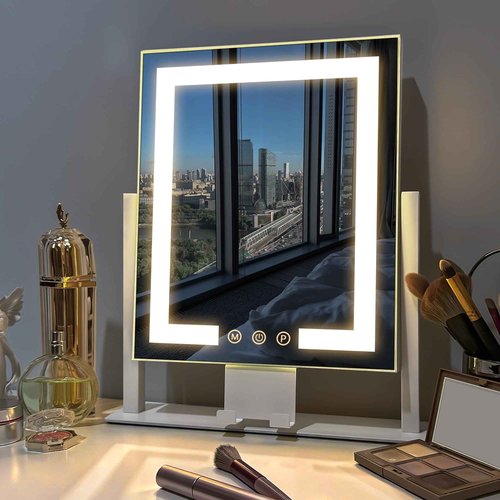 Kottova Lighted Makeup Mirror, Hollywood Vanity Mirror with Lights, Three Color Modes, Smart Touch Control, with Detachable 10X Spot Mirror, Metal Frame, 360° Rotation（14.1in,White）