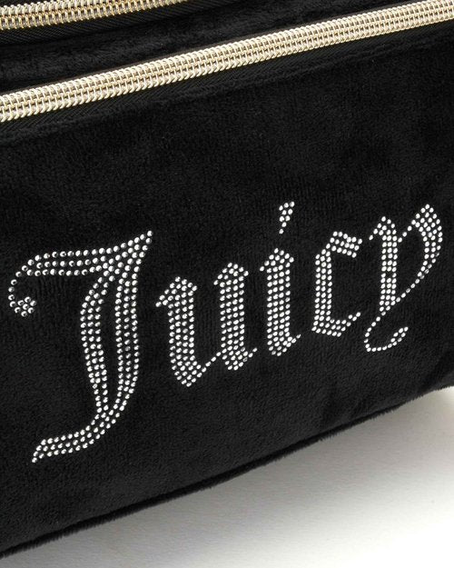 Juicy Couture Black Makeup Bag Cosmetics Organizer Travel Essentials Hanging Duffel Velour Rhinestones