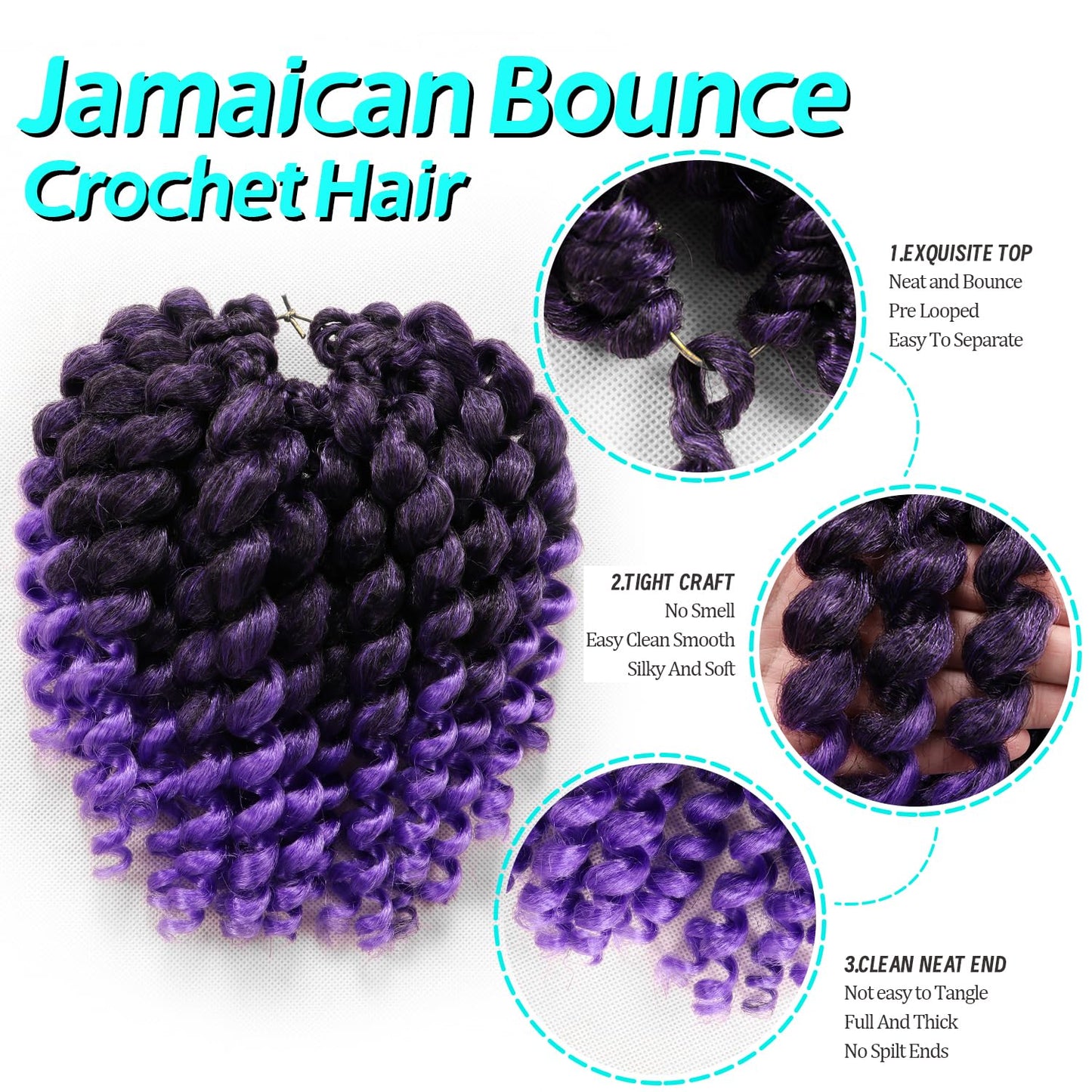 8 Inch Jamaican Bounce Crochet Hair 22 Strands Jumpy Wand Curl Crochet Hair 4 Packs Curly Crochet Hair for Black Women (8 Inch 4 Packs, T1B-Purple)