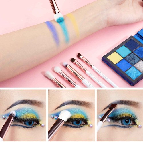 Jessup Eye Makeup Brush Set Professional 15pcs White/Rose Gold T217 with Foundation Brush Flat Top Kabuki Brush for Face Blush Liquid Powder SF002