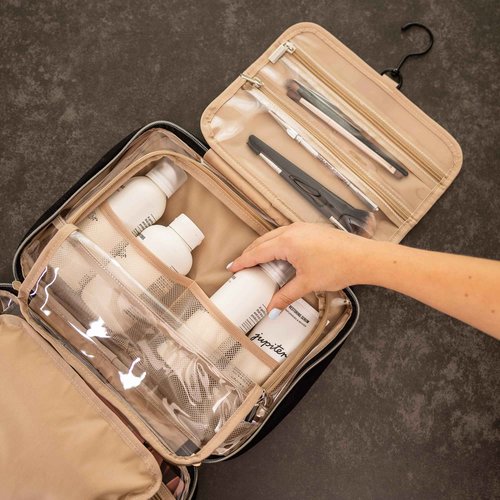 Carrywell |Not Made In China| Hanging Toiletry Travel Bag For Women, Makeup Organizer Case, Water-Resistant Cosmetic Bag For Full-size Containers, Toiletries (Black, Medium)