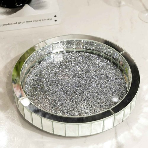12in Round Rotating Organizer Tray,Silver Mirror Glass Coffee Table Tray,Table Centerpieces Decorative Trays for Home Decor,Living Room, Modern Decorative Trays, Centerpiece Trays