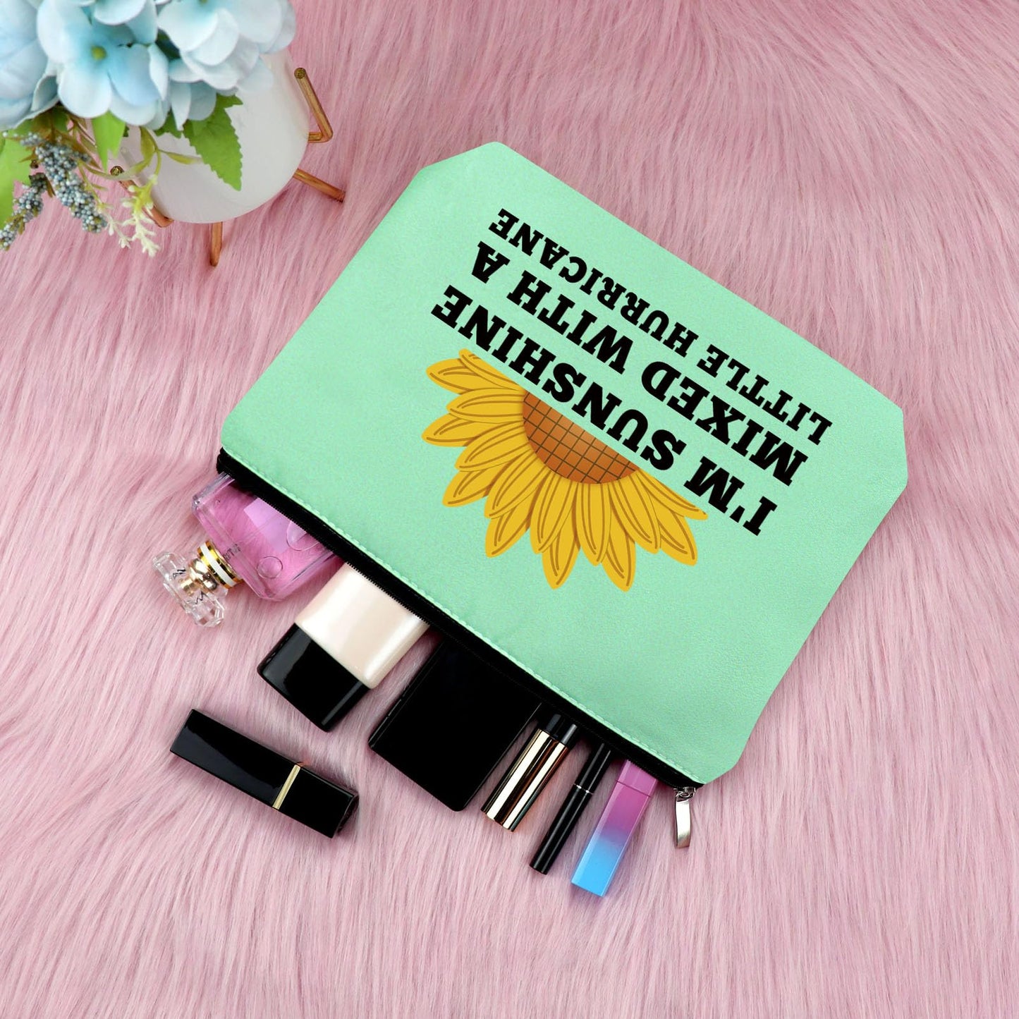 3Pcs Sunflower Lovers Gift Makeup Bag Inspirational Sunflower Gift Sunflower Cosmetic Bag Sunflower Themed Gift for Sister Daughter Best Friend Christmas Graduation Birthday Gift Travel Makeup Pouch