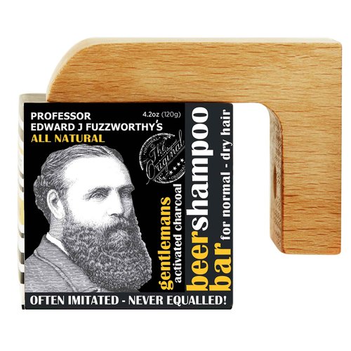 Professor Fuzzworthy's Activated Charcoal Shampoo Bar & Magnetic Soap Holder Gift | 100% Natural Men's Grooming Kit with Organic Ingredients- Eco Friendly Wooden Soap Dish for Shower Bath Kitchen