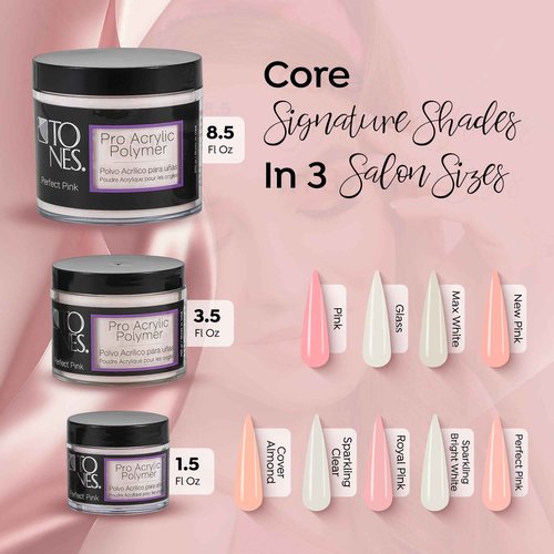 Tones Pro Acrylic Nail Powder, Perfect Pink (Soft Pastel Pink), (3.5 Fl Oz) - Long-Lasting & Non-Yellowing Polymer for Salon Quality Nail Extensions & 3D Art