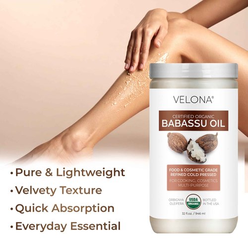 velona Babassu Oil USDA Certified Organic - 32 Fl Oz | 100% Pure and Natural Carrier Oil | Refined, Cold Pressed | Face, Hair, Body & Skin Care and Cooking | Use Today - Enjoy Results