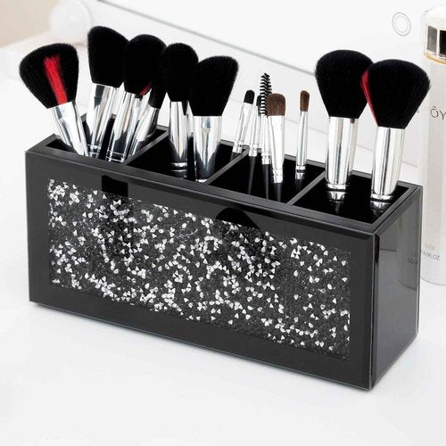 SHYFOY Silver and Black 4-Slot Makeup Brush Holder Set