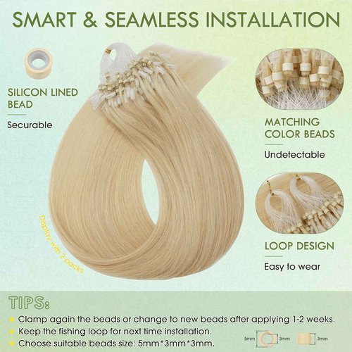 Hairro Microlink Hair Extension Remy Keratin Itip Micro Bead Fusion Hair Micro Loop Micro Link Beads Brazilian I Tipped Remy Hairpiece For Women 14 inch 50g 100 Strands #613 Light Blonde