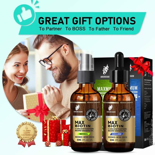 aokur 2 Pack Beard Growth Oil for Men – Sandalwood & Unscented – High Strength Biotin Serum – Softens, Strengthens & Boosts Beard Growth – Gift Set for Father’s Day, Anniversaries & Christmas