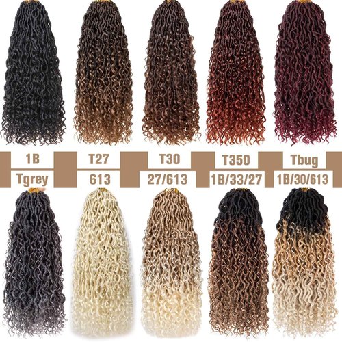 COOKOO Natural Black Faux Locs 30 Inch Crochet Hair for Women - 8 Pack, Pre-Looped Goddess Loc Extensions with Curly Ends - Boho Style Synthetic Hair