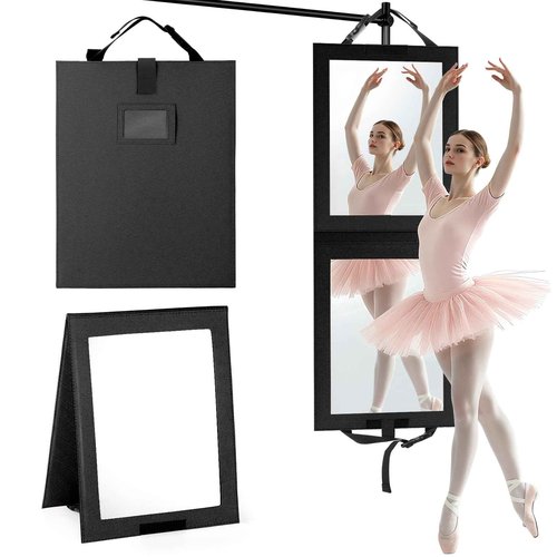 Shinowa Foldable Portable Full Length Mirror for Dancer, Camping and Travel, Shatter-Proof Acrylic Hanging Mirror with Handle, 33x13 Inch Full Body Travel Backstage, Black
