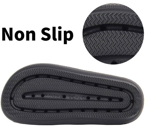 BenSorts Pillow Slippers for Women and Men Cute Rubber Sandal Adjustable Buckles Soft Slides Shower Spa Bath House Slippers Indoor Outdoor Black Men Size 8.5 9 9.5 Women Size 9.5 10 10.5
