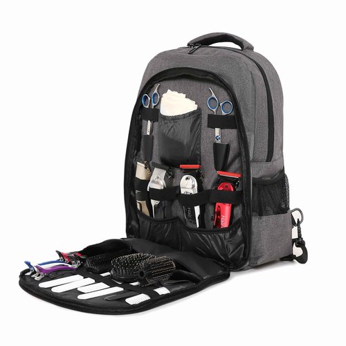 HUIMSWARM Barber Supplies Backpack with 1PCS Barber Cape&1PCS Barber Brush,Professional Hair Cutting Tools Bag,Large Capacity,Casual Gray,Three Layer,Mobile Barber Accessioes Station for Barbers
