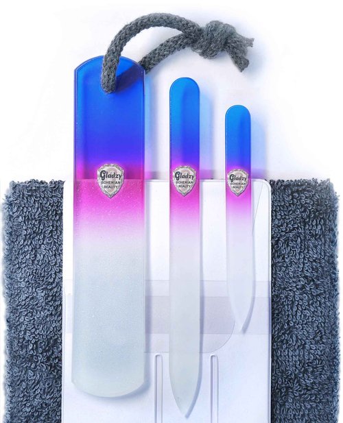 GLADZY Genuine Czech Glass Nail File Set - Callus Remover Foot Rasp, Double Sided Different Grit Surface, Professional Manicure and Pedicure Tools for Natural Nails, Nail Shaper, Ethically Made in EU