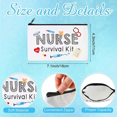 Abbylike 50 Pieces Nurse Gift Bag Survival Kit Makeup Bags Canvas Multi Purpose Zipper Pouch Funny Travel Bag for Birthday Nurse Week Practitioner Gifts for Women, 7.09 x 4.33 Inch(White)