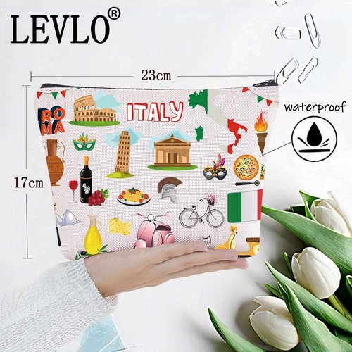 LEVLO Italy Travel Pouch Bag Rome Souvenir Gift Pisa Tower Colosseum Venice Carnival Zipper Pouch Bag Italy Trip Gift (Italy)