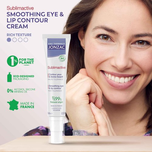 JONZAC Eau Thermale Sublimactive Organic Anti-Aging Eye & Lip Contour Cream - Reduces Fine Lines and Puffy Eyes - Dark Circles Reduced - Natural Skin Care - 0.5 fl oz