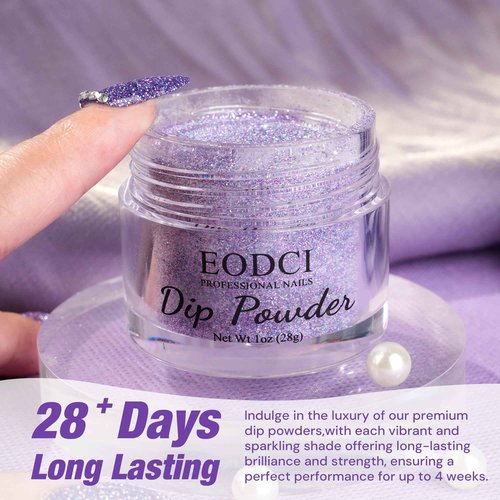 EODCI Dip Powder for Nails, Purple Glitter Dipping Powder - No Needed Nail Lamp Curing - Long Lasting Dip Nail Colors - Nail Art Starter Manicure DIY at Home 1oz