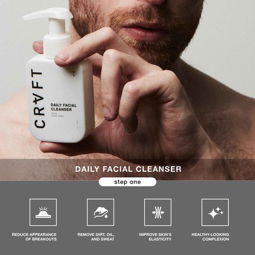 CRVFT 2-Step Men’s Facial Care Kit | Aloe Vera Face Wash 3oz | Hyaluronic Moisturizer 1oz | 2 Piece Complete Daily Face Care Routine | Look + Feel Your Best [Scented]