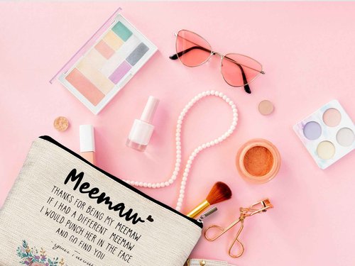 QGFM Funny Meemaw Gifts Makeup Cosmetic Bag - Memaw Mothers Day Gift, Memaw Grandma Gifts from Grandkids, Memaw Birthday Gifts, Best Grandma Gifts, Meemaw Floral Small Makeup Bag for Purse
