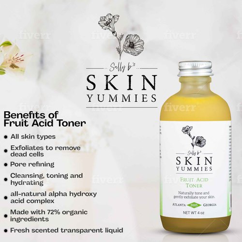 Sally B's Fruit Acid Face Toner and Daily Exfoliator/Alpha Hydroxy Acid (AHA) / 5 in 1 Action: Astringent, Cleansing, Calming, Exfoliating, and Hydrating / 4OZ