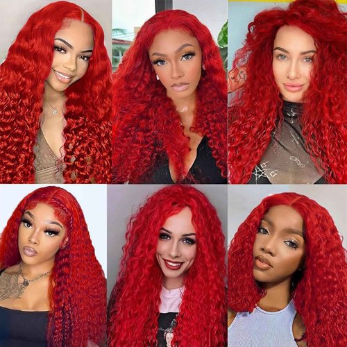 Red Deep Wave Human Hair Bundles 30 Inch Deep Single Bundle Light Red Color Human Hair Unprocessed Native Virgin Hair 100g Total Double Weft Crochet Human Hair Extensions for Women