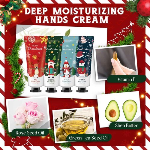 Heigble 24 Set Christmas Hand Lotion Gift Bulk Christmas Hand Cream Travel Size Xmas Stocking Stuffers Holiday Mini Lotion with Organza Bag Greeting Card Party Supplies for Employee Coworkers Gifts