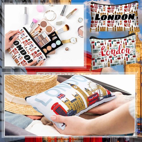 Reginary 12 Pack Cosmetic Bag Travel Souvenirs Gift Makeup Bag Lover Gifts Friendship Family Toiletry Storage for Women Vacation Traveller Trip(London)