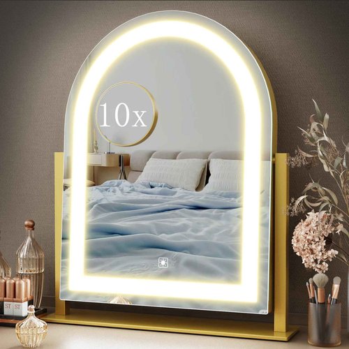 Gvnkvn Lighted Makeup Mirror, Hollywood Vanity Mirror with Lights, Three Color Lighting Modes, LED Mirror, Smart Touch Control, 360°Rotation (15.2in. Curved)