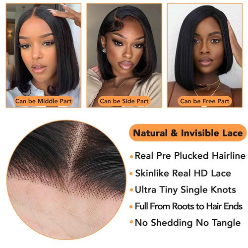 Nopxam Bob Wig Human Hair 12 Inch 13x4 Lace Front Wigs Human Hair Pre Plucked 180% Density Short Straight Bob Wig Natural Color Glueless Bob Wigs for Black Women