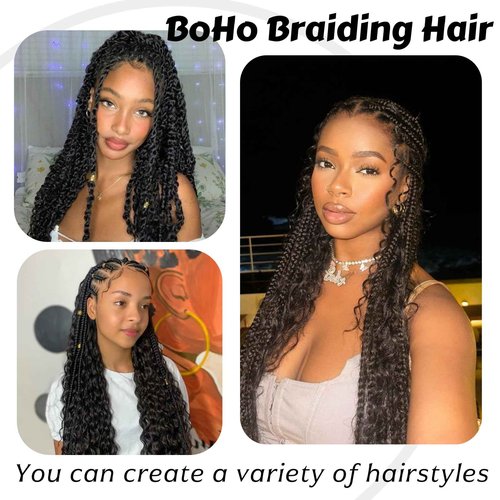 Human Braiding Hair for Boho Braids Deep Wave Bulk Human Hair 120g 14 Inch 12A Knotless Boho Braiding Curly 100% Virgin No Weft Extensions Bohemian Braids 3 Bundles/Pack Natural Color