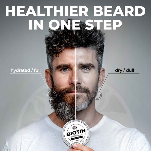 Biotin Beard Balm for Men – Made in USA – Beard Growth & Moisturizer with Castor Oil & Jojoba Oil – Organic Styling Wax for Thickening & Softening – Mustache Conditioner