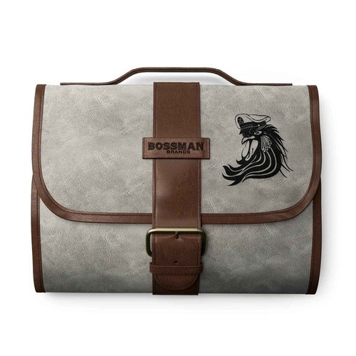Bossman PU Leather Toiletry Bag for Men - Water Resistant Toiletry Kit Mens Hanging Travel Organizer - Hand Crafted Portable Traveling Accessories
