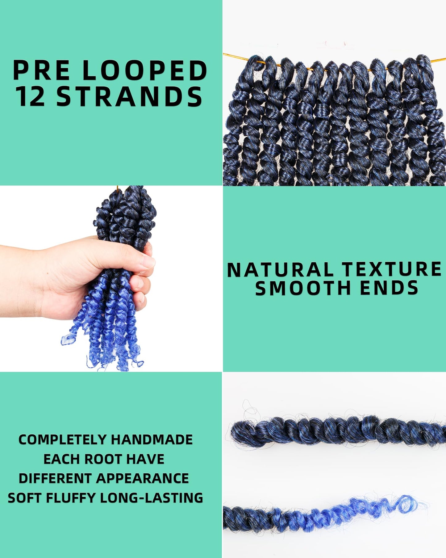 crochet twists pre looped-14 Inches 8 Packs Passion Twist Crochet Hair for Black Women and Kids-Omber Blue,Soft Lightweight Hair Extension(14"-8 Packs,T1B/Blue)